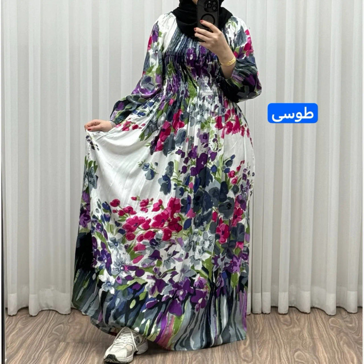 پیراهن ساحلی آبرنگی کریشه فری سایز زنانه آستین بلند تا سایز 54 مناسب چهارفصل شیک و راحت بدون بدن نما