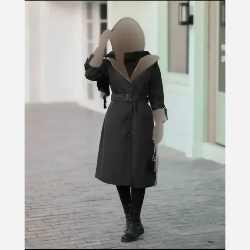 پالتو کلاهدار زنانه رسپینا جنس کتان ضخیم فری سایز