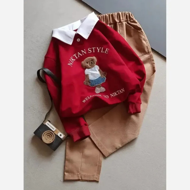بلوز و شلوار تدی دخترانه دورس پنبه و کتان سایز 45 تا 60