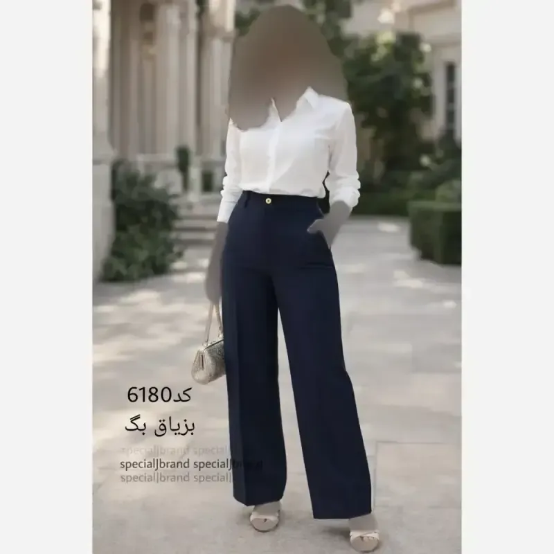 شلوار بگ زنانه جنس بزیاق جیب دار پشت کمر کش دکمه و زیپ دار