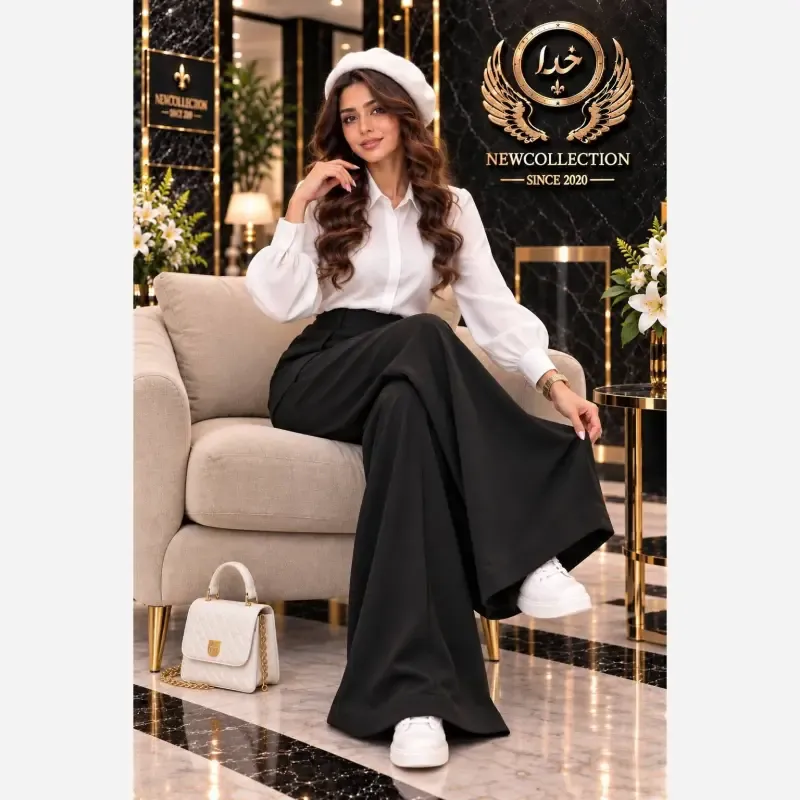 شلوار زنانه مدل سامی جنس سوپر مازراتی رنگ مشکی فری سایز