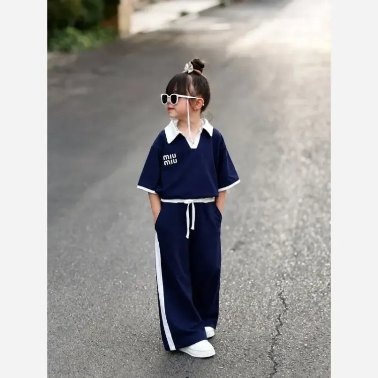 ست پولوشرت و شلوار دخترانه دورس پنبه سایز 50 رنگ سرمه ای و قهوه ای