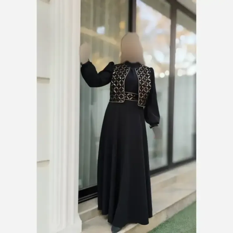 سه تیکه پیراهن و جلیقه و کمربند زرین کرپ مازراتی مشکی