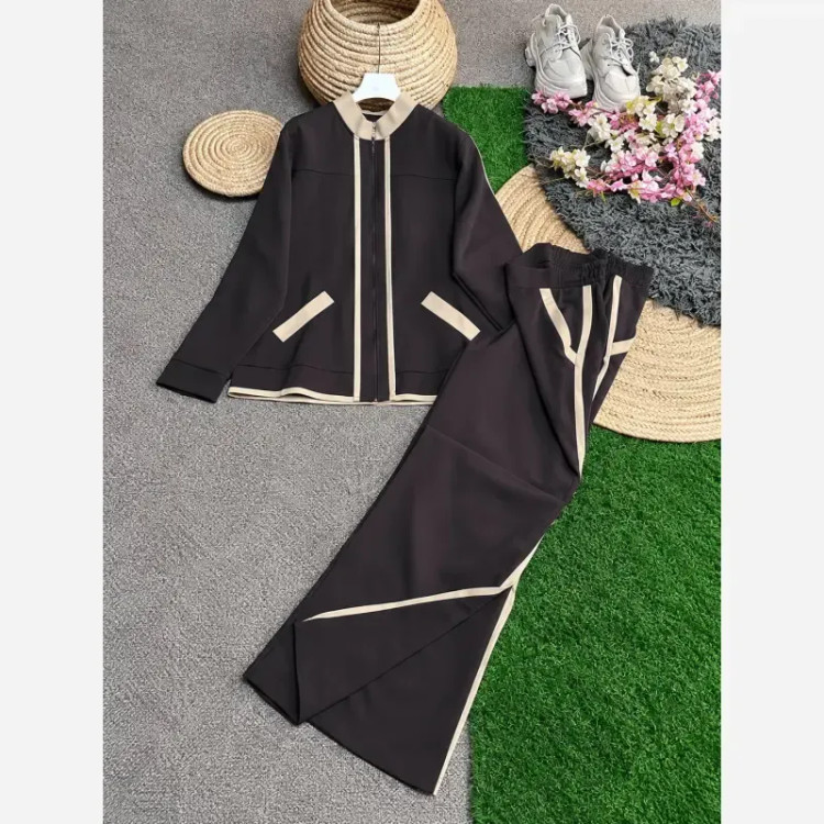 ست سویشرت و شلوار زنانه جنس سوپر مازراتی گرم بالا رنگ بندی مشکی قهوه ای سرمه ای فری سایز 38 تا 46