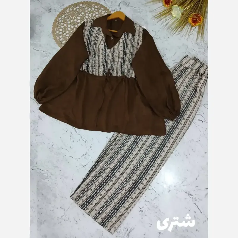ست شومیز و شلوار تابستانه پریدخت جنس شانتون و لینن کنفی سایز 36 تا 48